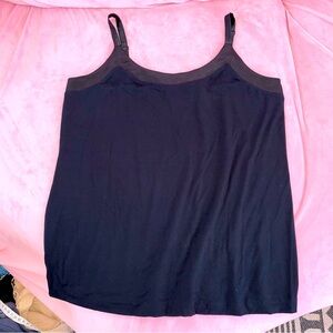 Classy Dressy Chico’s 2 Tank Top Shiny Satin Edge Solid Black Two Tone Large
